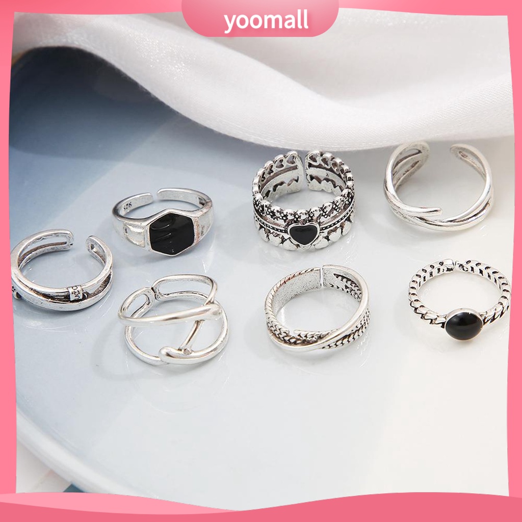 Set 7 Nhẫn Đeo Khớp Ngón Tay Kim Loại Đính Đá Thời Trang Cho Nữ