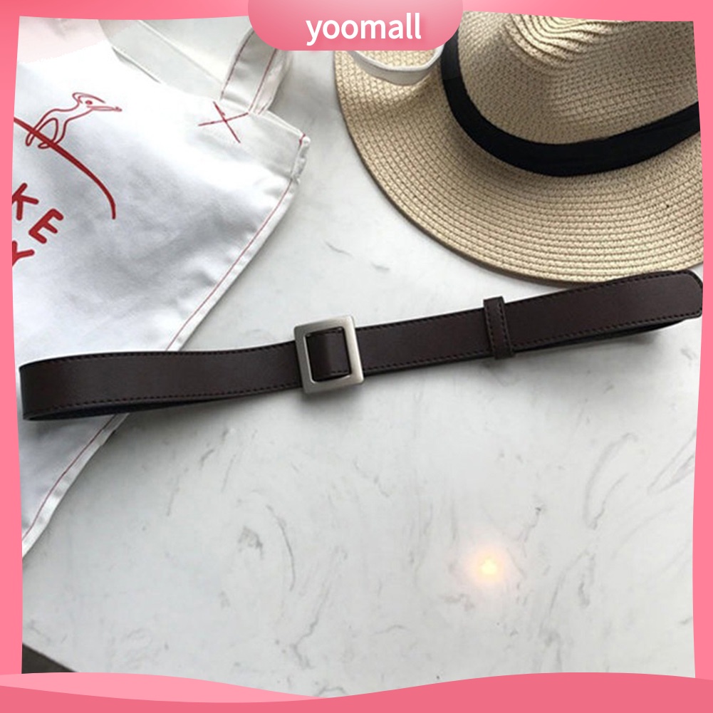 Thắt Lưng Giả Da Màu Trơn Khóa Vuông Thời Trang Cho Nữ