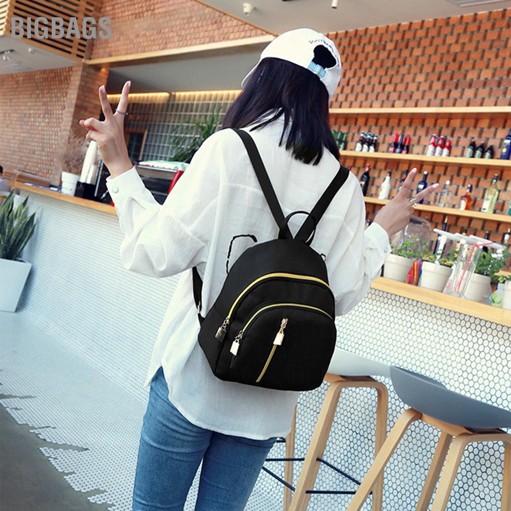 BigBags Có hàng sẵn Ba lô chống nước phong cách giản dị Chất liệu nylon Khóa kéo mềm du lịch thoải mái cho nữ