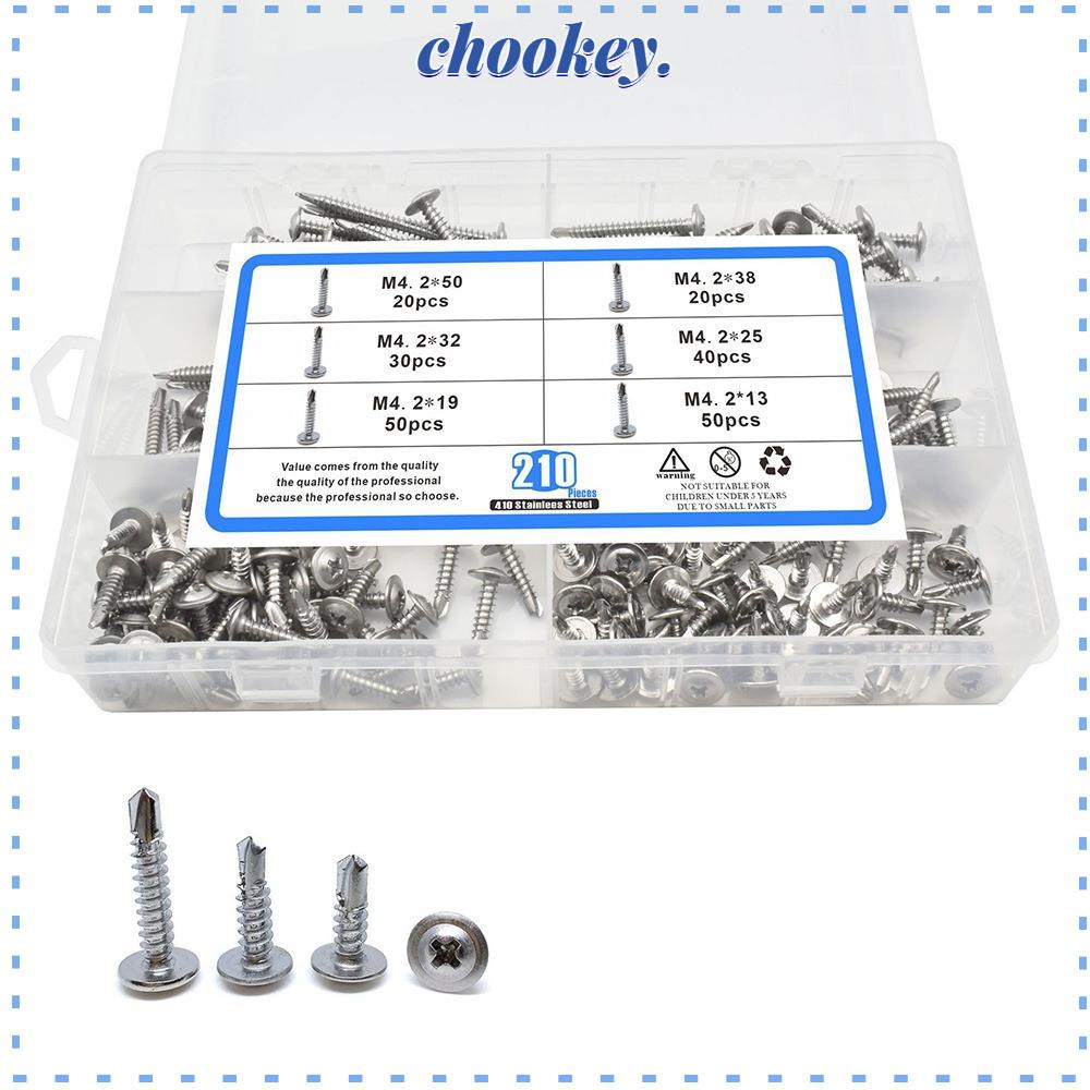 CHOOKEY Set 210 Đinh Vít Đầu Dẹt M4.2 Bằng Thép Không Gỉ Chuyên Dụng Cho Chế Biến Gỗ
