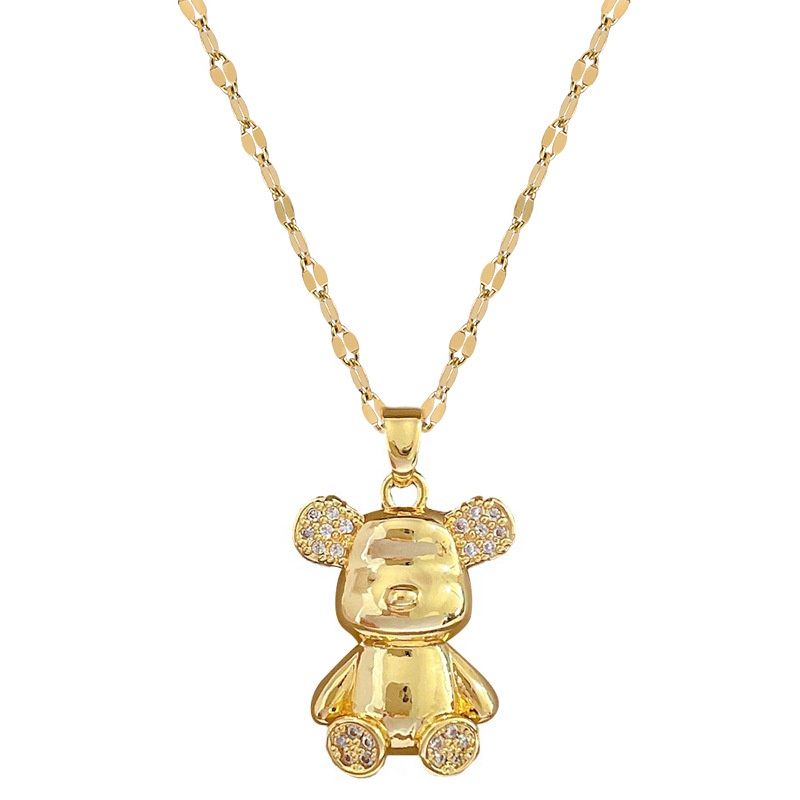 Dây Chuyền Thép Titan Nhẹ Hình Gấu Đính Kim Cương Dễ Thương Đẹp Mắt