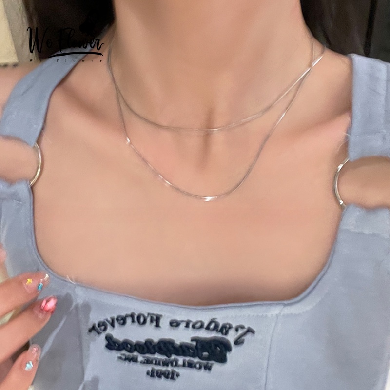 We Flower Vòng Cổ Choker Hai Lớp Mạ Bạc 925 Thiết Kế Đơn Giản Thời Trang Cho Nam Và Nữ