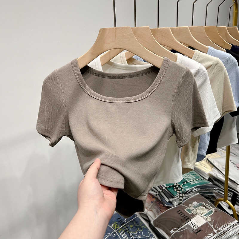 Áo Thun Lửng Cổ Vuông Tay Ngắn Thời Trang Dành Cho Nữ