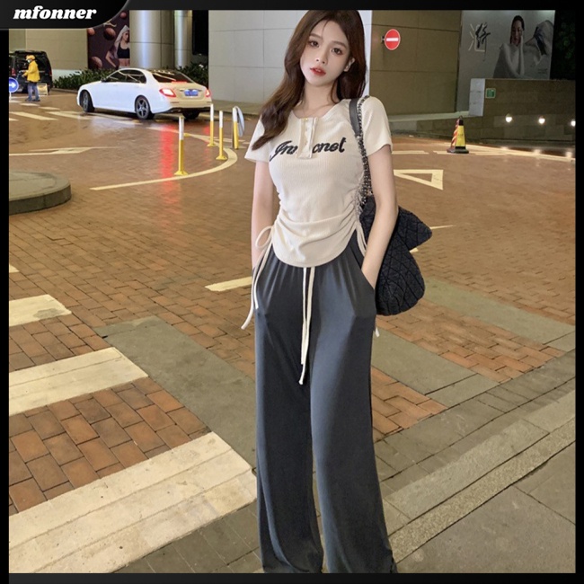 Áo Thun Tay Ngắn Cổ Tròn Phối Dây Rút Thời Trang Mùa Hè Quyến Rũ Cho Nữ