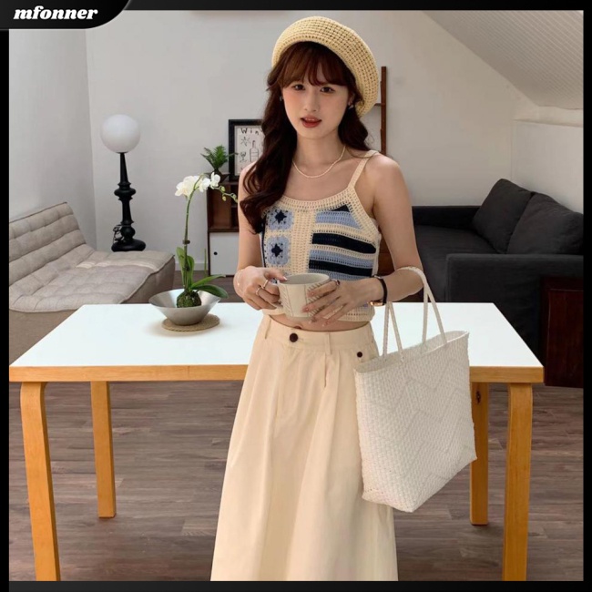 Áo Tank Top Dệt Kim Sát Nách Dáng Rộng Thêu Họa Tiết Kẻ Sọc Kiểu Bohemian Thanh Lịch Cho Bạn Gái