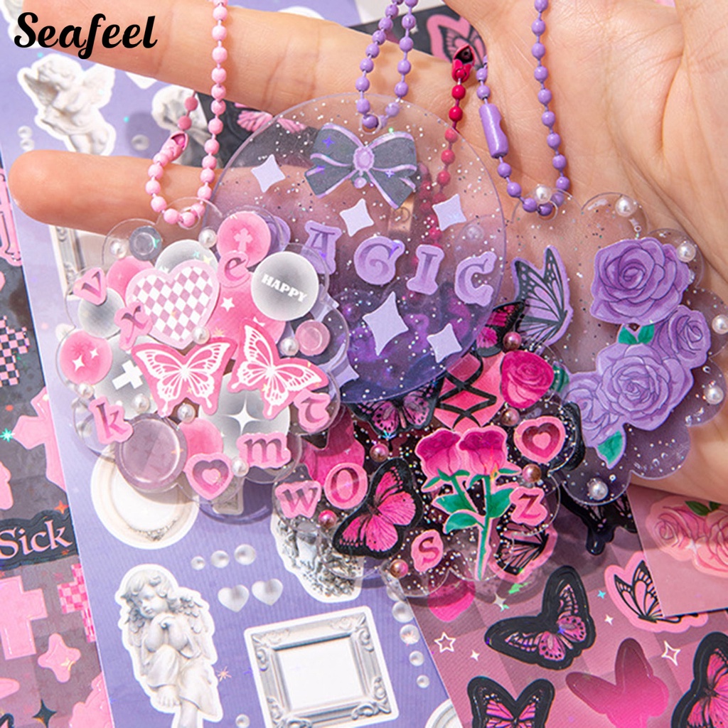 Set 30 Đề Can Dán Trang Trí Sổ Tay Hình Hoa / Bướm / Trái Tim Xinh Xắn