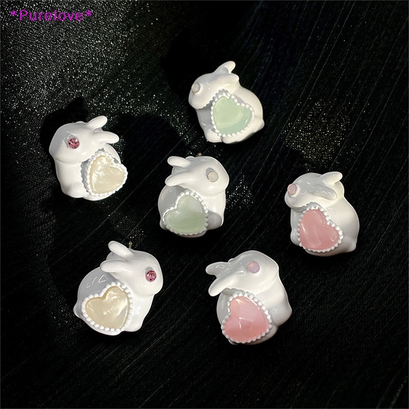 Khuyên Tai Hình Thỏ Hoạt Hình Trái Tim Pha Lê Ngọt Ngào Cho Nữ Mới