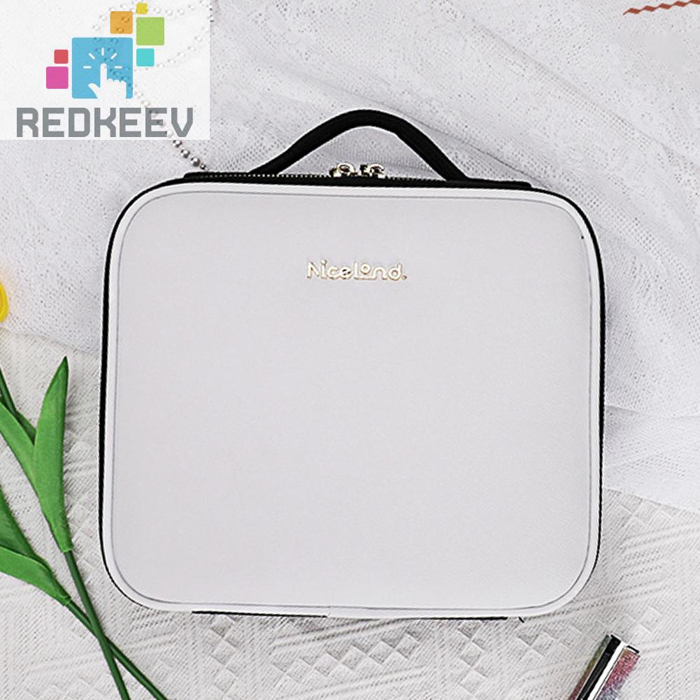 Hộp Đựng Mỹ Phẩm Bằng Da PU Có Khóa Kéo Kèm Gương Và Đèn LED Dành Cho Nữ