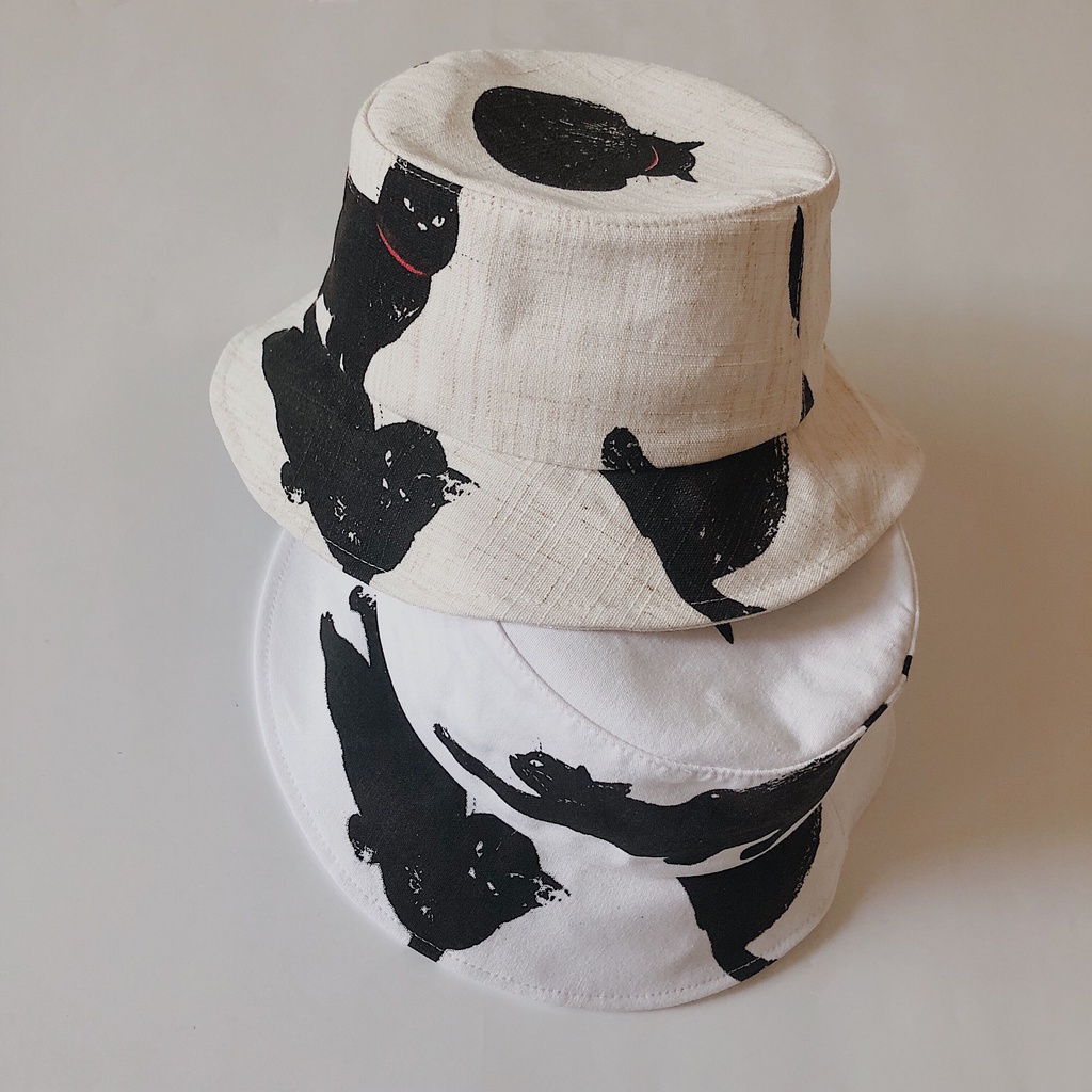 Nón Tai Bèo Vải Lanh Chống Nắng In Hình Mèo Graffiti Thời Trang Nhật Hàn Dễ Phối Đồ Cho Nam Và Nữ