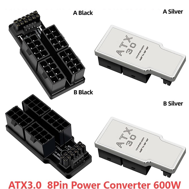 Đầu nối bộ chuyển đổi nguồn ATX3.0 4X 8Pin Nữ sang Nam 12VHPWR 12 + 4P 600W 180° Góc cho Card đồ họa