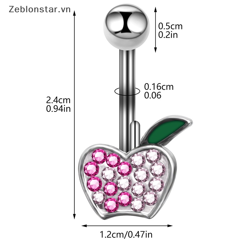 Khuyên Rốn Bằng Thép Không Gỉ Hình Trái Cherry Đính Đá Quyến Rũ Cho Nữ