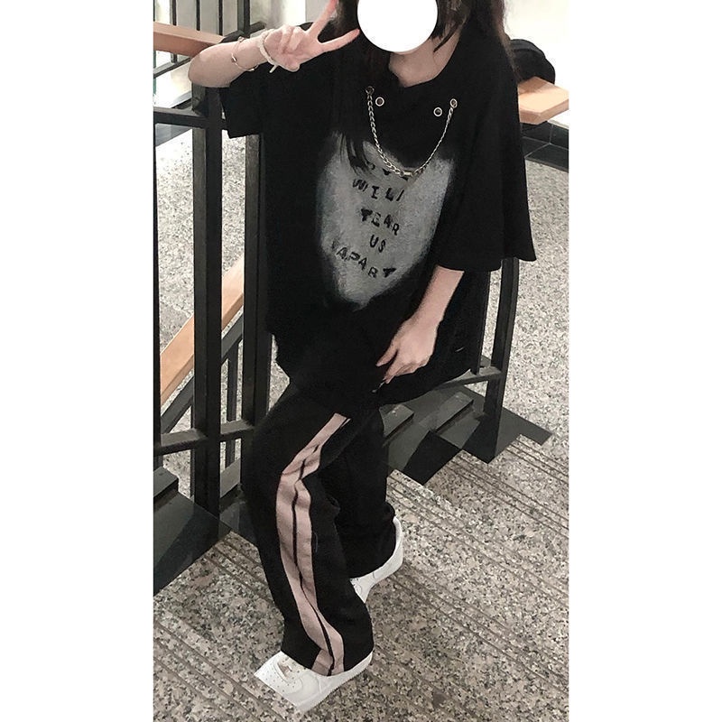 Áo Thun Ngắn Tay Phối Dây Xích Thời Trang Mùa Hè Giản Dị Dành Cho Nữ Sinh