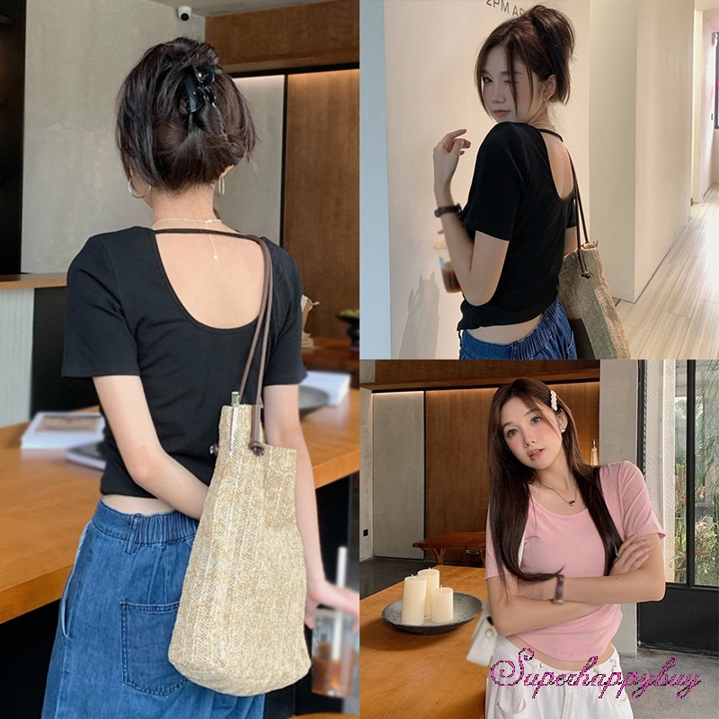 Áo Thun Tay Ngắn Màu Sắc Đơn Giản Cho Nữ