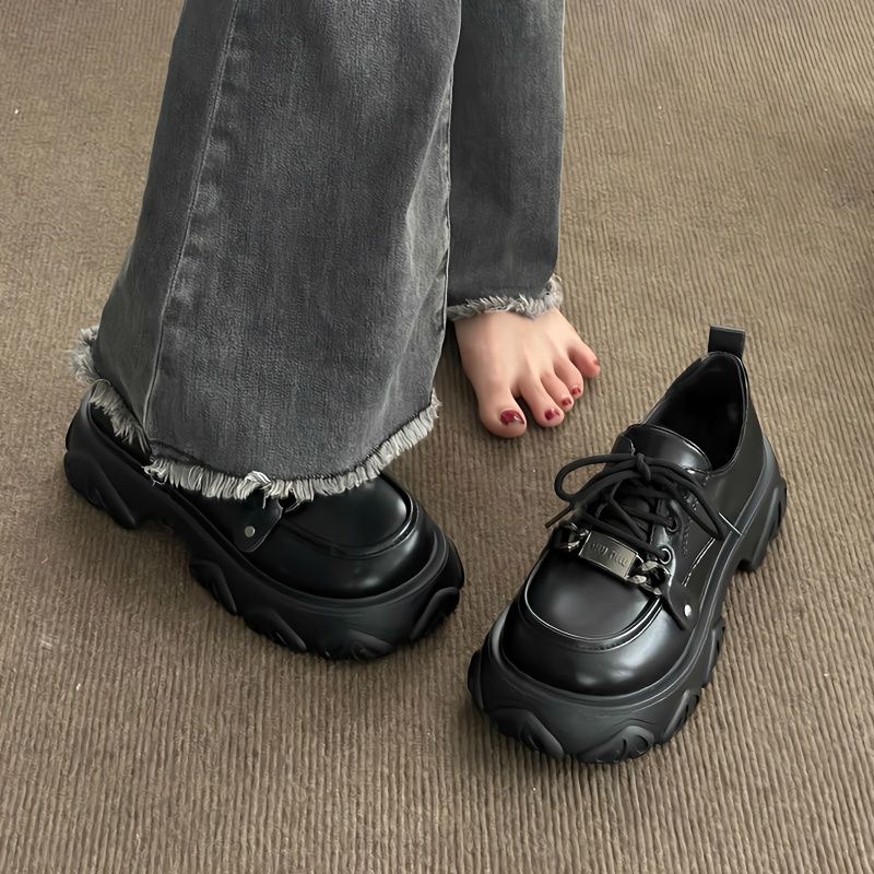 Giày Da Đế Dày Phong Cách Retro Anh Quốc Cho Nữ