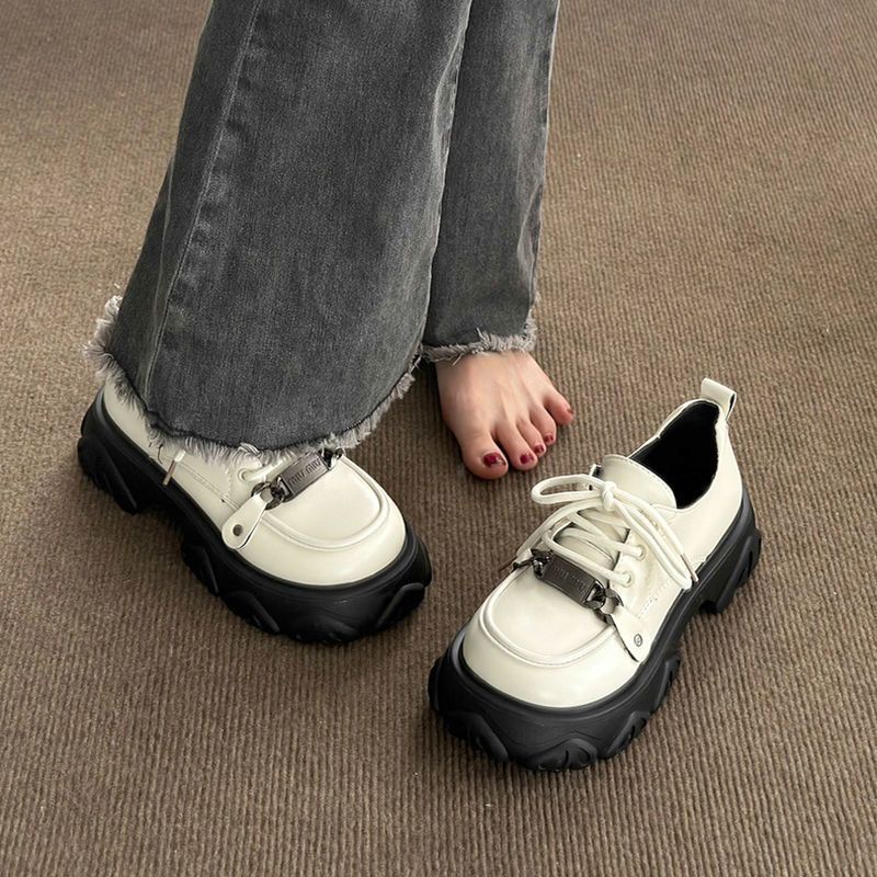 Giày Da Đế Dày Phong Cách Retro Anh Quốc Cho Nữ