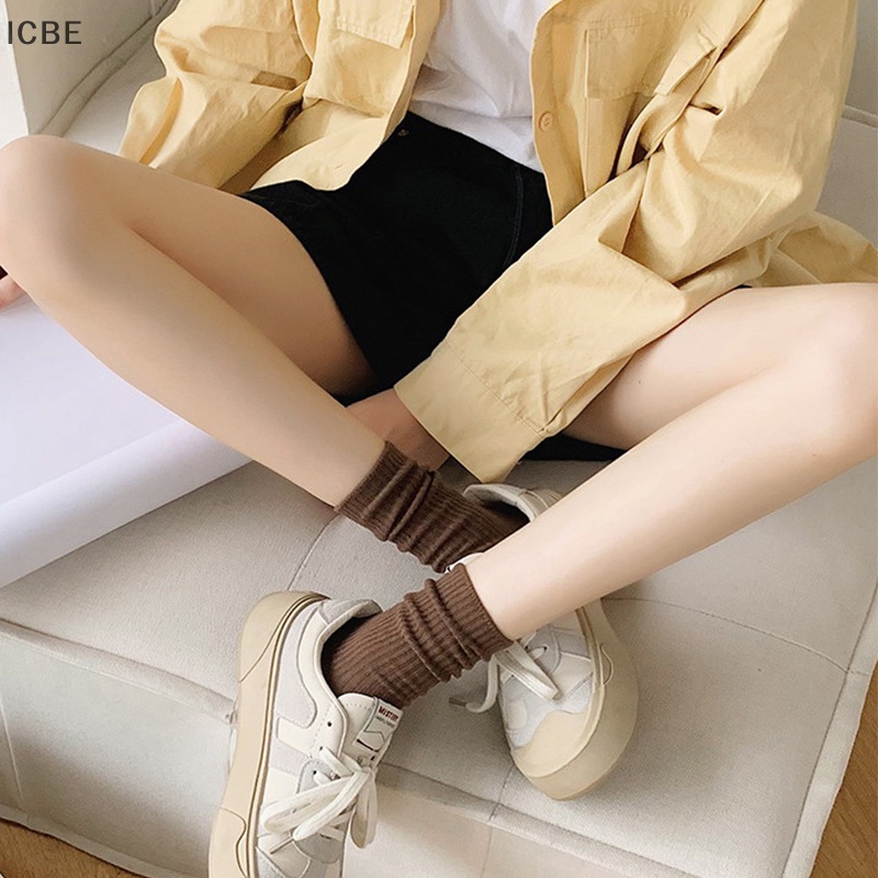 1 Đôi Vớ Cotton Thoáng Khí Màu Trơn Phong Cách Nhật Bản Cho Nữ