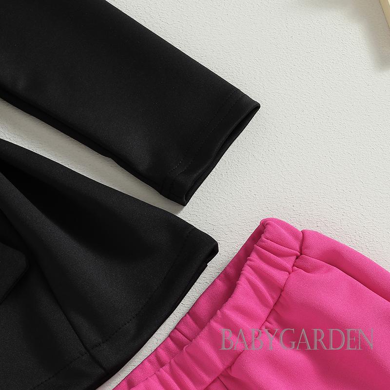 Set Đồ 2 Món Gồm Áo Khoác Tay Dài Màu Sắc Tương Phản Kèm Quần Ống Loe Cho Bé Gái 4-7 Tuổi