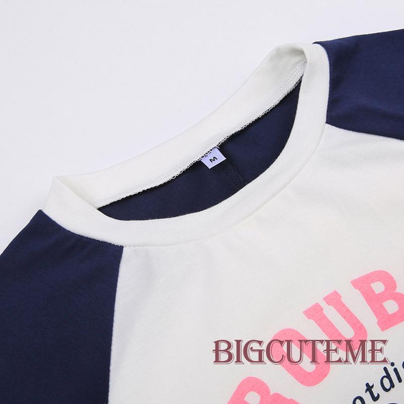 Áo Thun Crop Top Tay Ngắn Cổ Tròn In Chữ Màu Sắc Tương Phản Thời Trang Mùa Hè Cho Nữ