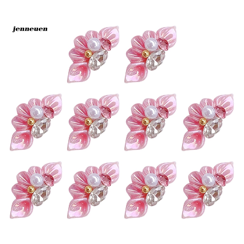 Set 10 Phụ Kiện Trang Trí Móng Tay Họa Tiết Hoa 3D Lấp Lánh DIY