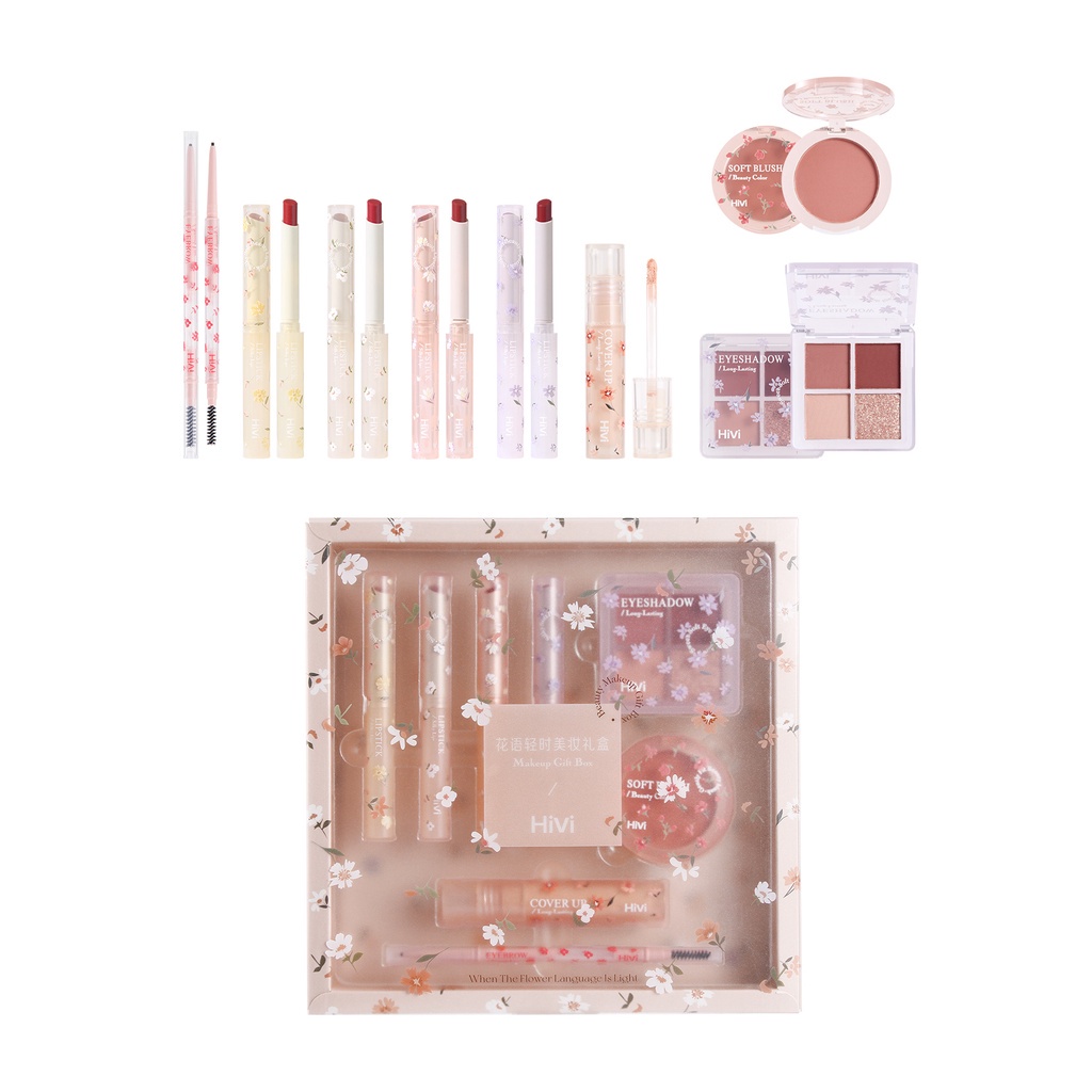 Set 8 Bút Chì Kẻ Lông Mày Hai Đầu + Kem Che Khuyết Điểm + Phấn Má Hồng Mềm Mịn Tự Nhiên + Bảng Phấn Mắt Nhung Mịn Phong Cách retro