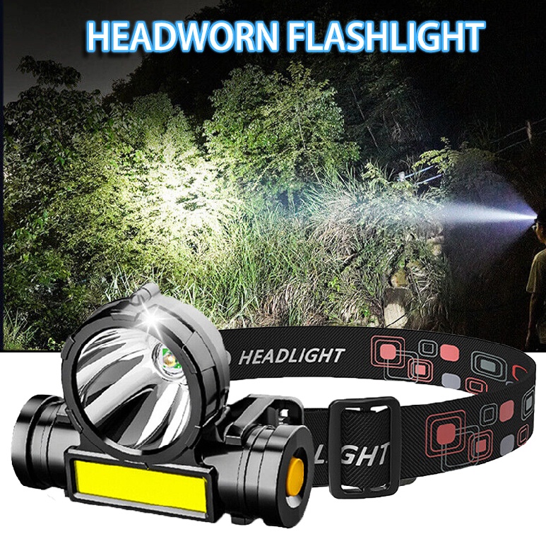 COB LED Headlamp USB Rechargeable Headlight Bar Torch Work Light Head Band Lamp