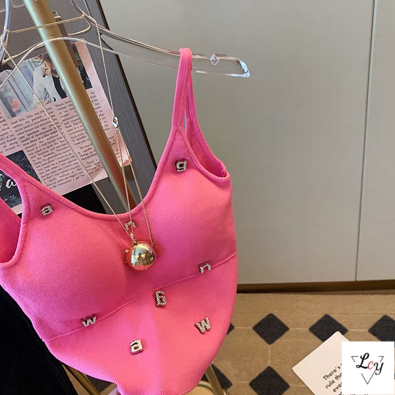 Pure Desire Hot Girl Áo Hai Dây Dệt Kim Ôm Dáng Phong Cách Công Nghiệp Mùa Hè 2023 Quyến Rũ Cho Nữ