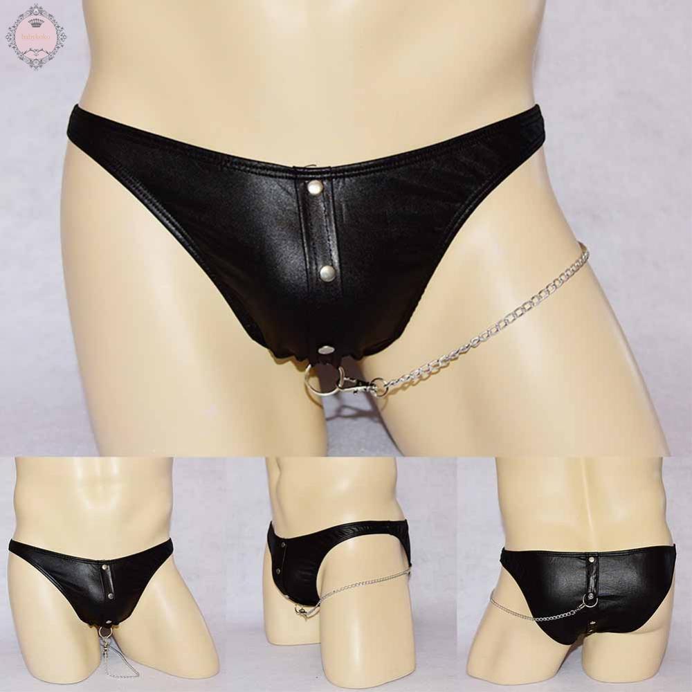 Sexy Men\'s Underwear Faux Leather Jockstrap Rivet Comfortable Briefs Chain
