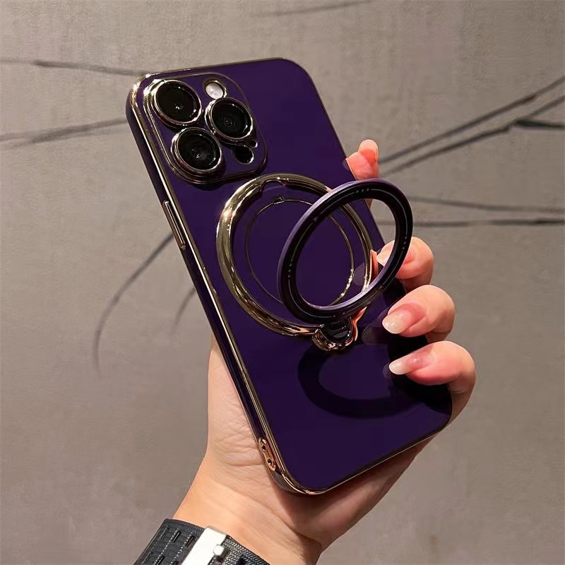 Bông Tai Mạ Sang Trọng Xoay 360 Độ° Ốp Điện Thoại Mềm Có Giá Đỡ Từ Tính Và Bảo Vệ Ống Kính Máy Ảnh Cho 11 12 13 14 Pro max 14plus