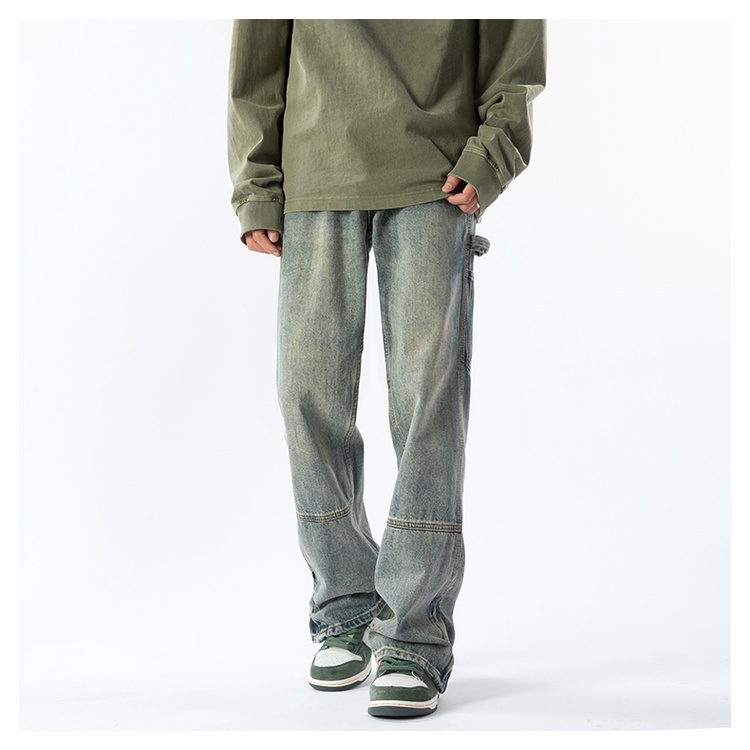 Quần Jean Dài Dáng Rộng Ống Suông Phối Khóa Kéo Thời Trang Mùa Xuân Dành Cho Nam