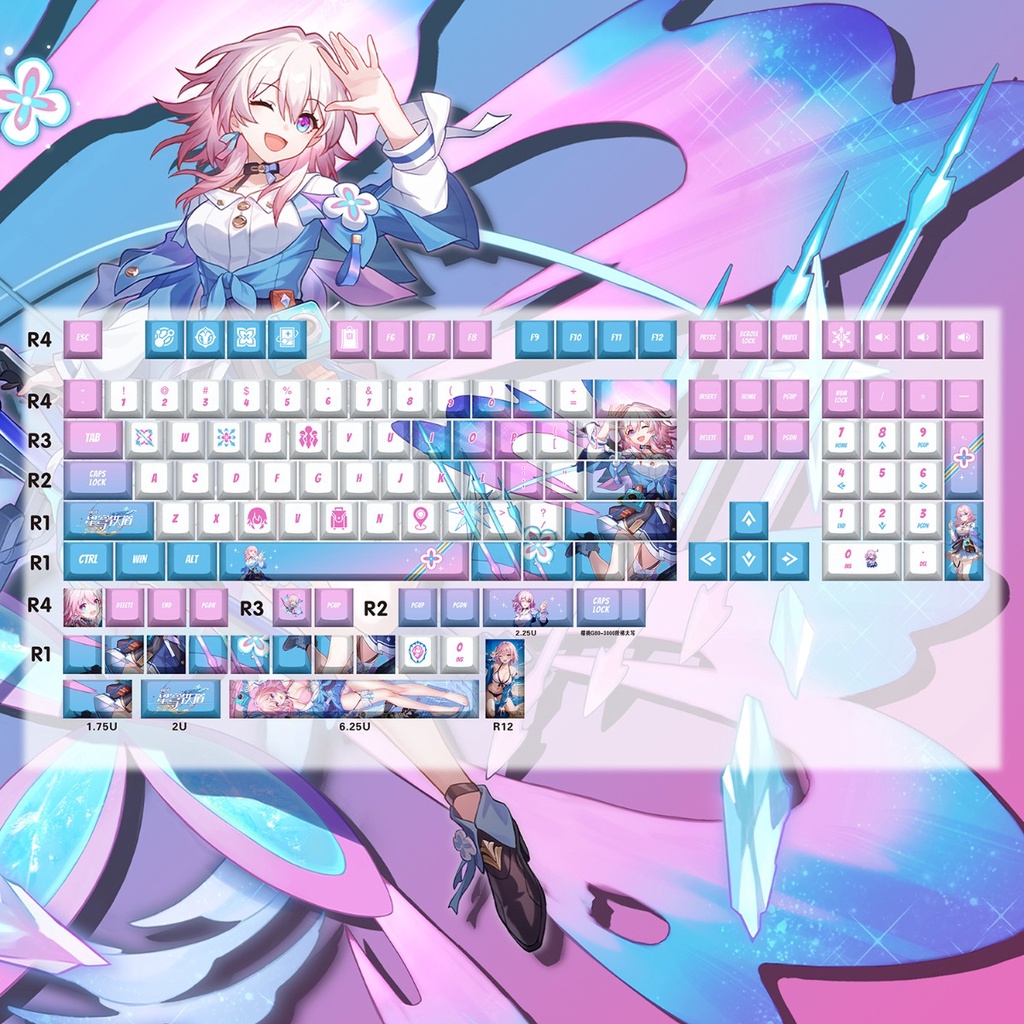 March 7th Keycaps Cherry Profile Honkai Star Rail Anime PBT Dye Sub Bàn Phím Cơ Keycap