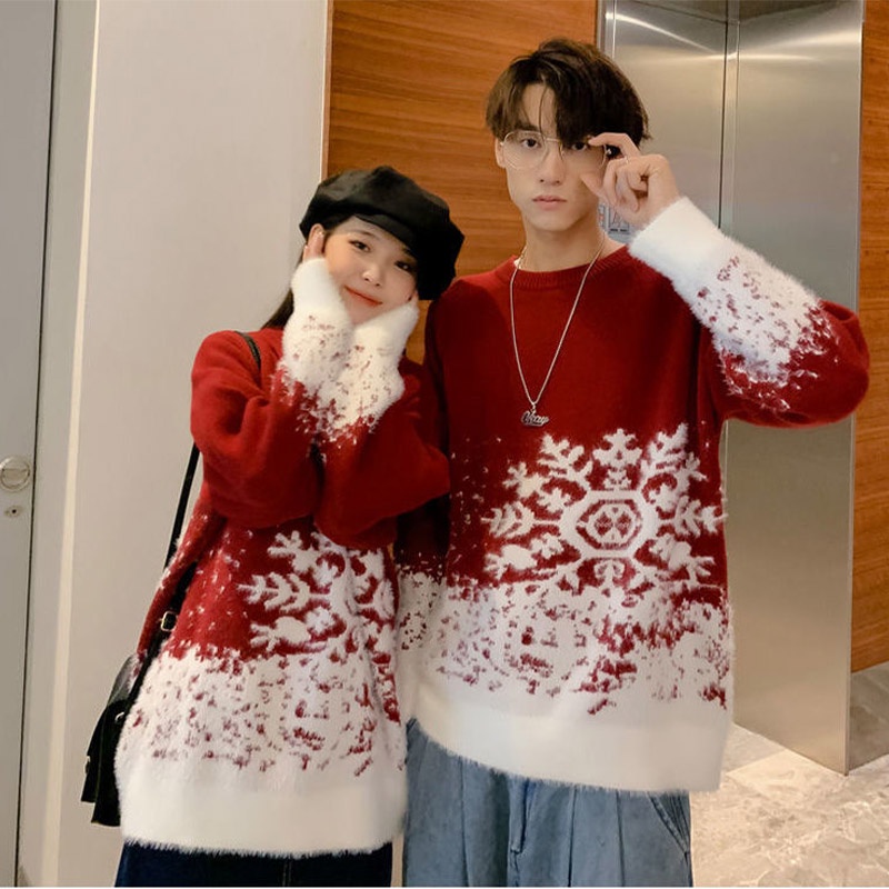 Youtang Set Áo sweater Dày Dặn Dáng Rộng Thiết Kế Giáng Sinh Thời Trang Thu Đông Cho Cặp Đôi