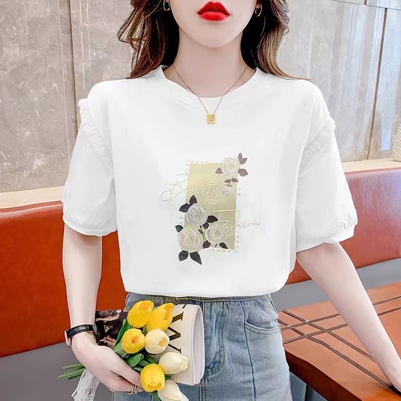 Áo Thun 100% Cotton Tay Ngắn Cổ Tròn Dáng Rộng Thời Trang Mùa Hè Phong Cách Phương Tây Dành Cho Nữ