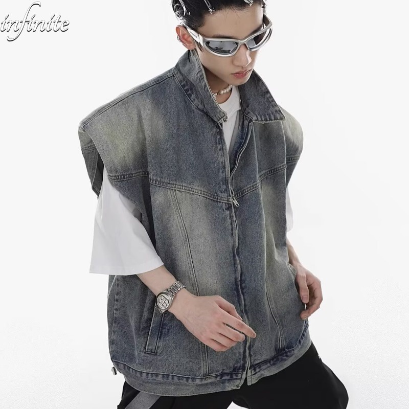 Áo Khoác denim Không Tay Dáng Rộng Phong Cách retro Thời Trang Cho Nam Giới
