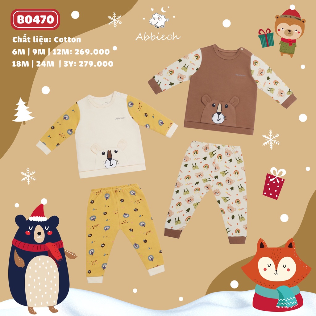 ABBIEOH SALE Bộ quần áo dài tay cho bé trai bé gái mặc thu đông xinh xắn dễ thương