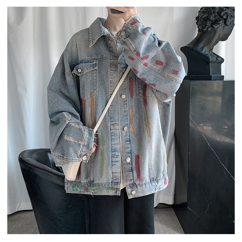 IMaodou Áo Khoác Denim Dáng Rộng Phong Cách Harajuku Đường Phố Hàn Quốc Thời Trang Mùa Thu Cho Nam