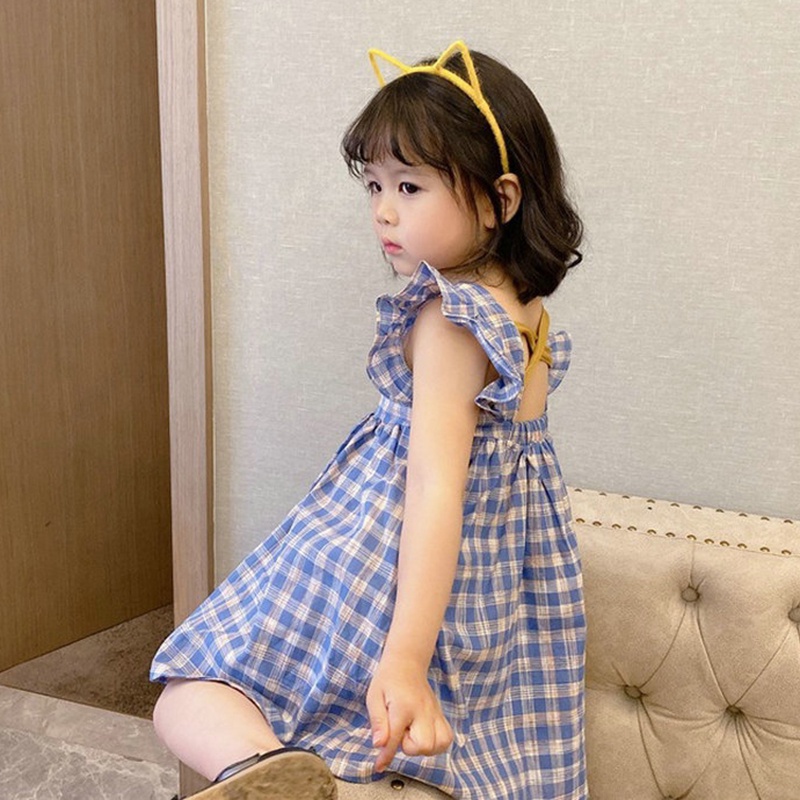 Váy bé gái váy công chúa nơ thắt nơ xếp ly trẻ em váy sọc in trẻ em mùa hè thường không tay váy bobora