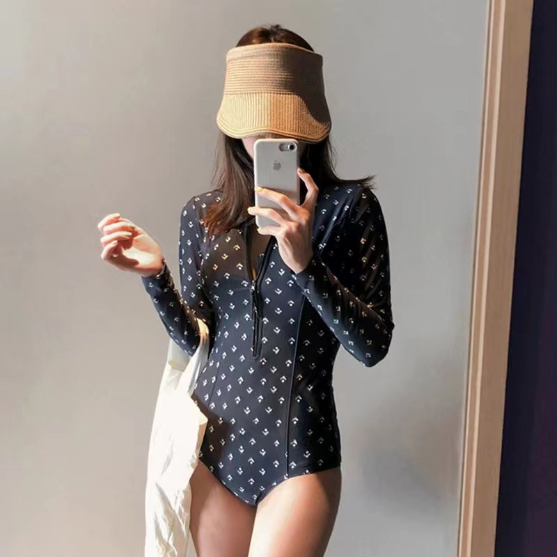 Bikini nữ dài tay khóa kéo Đồ bơi nữ cộc tay quần đùi kín đáo AA7571
