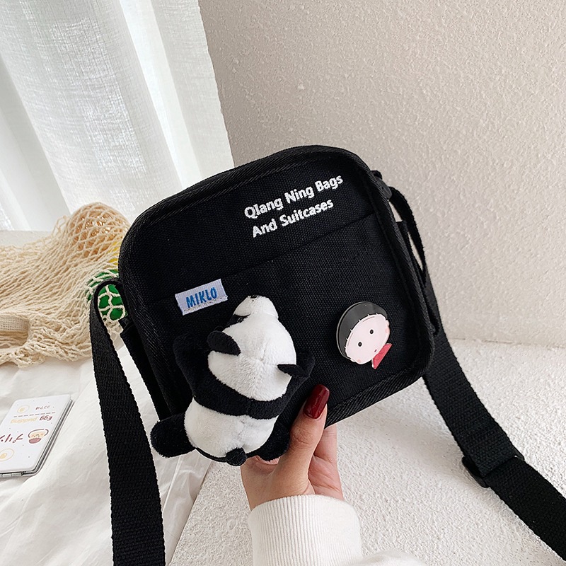 Túi Đeo Chéo Vai Bằng Vải Canvas Hình Gấu Trúc Thời Trang Hàn Quốc Dành Cho Nữ