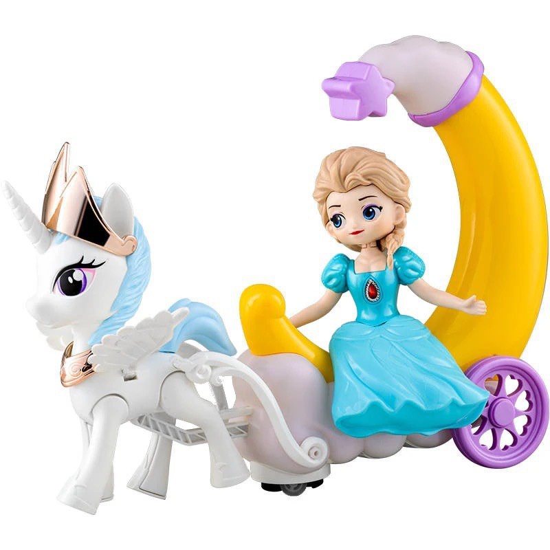 Đèn lồng Elsa, Sofia, Bạch Tuyết ngồi xe ngựa Pony chạy pin có nhạc có đèn cho bé chơi Trung Thu ngựa kỳ lân kéo xe
