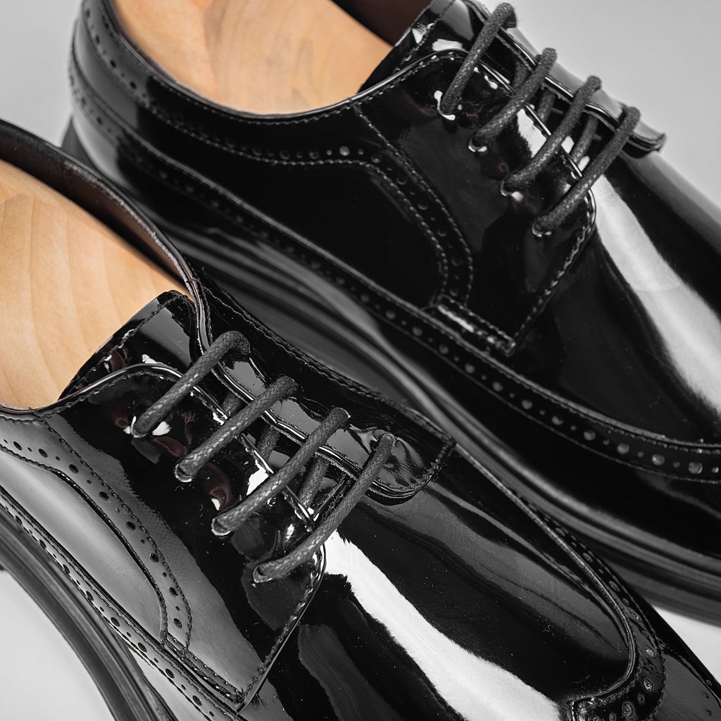 Giày Tây Oxford Nam Da Bò Nhập Khẩu Phiên Bản Đen Lì Và Đen Bóng