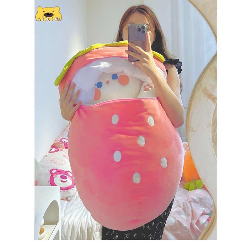 🔥Có Sẵn🔥2 Trong 1Thỏ dâu Gấu Bông con thỏ Cosplay 2 Màu - Bunny Bông Cao Cấp Gấu Bông Thú Nhồi Bông Hình Thỏ dâu Và Cà Rốt Sáng Tạo Cho Bé