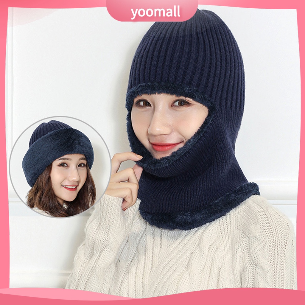 Mũ Beanie Dệt Kim Lót Lông Cừu Dày Dặn Giữ Ấm Mùa Đông Chống Lạnh Không Vành Co Giãn Thoải Mái