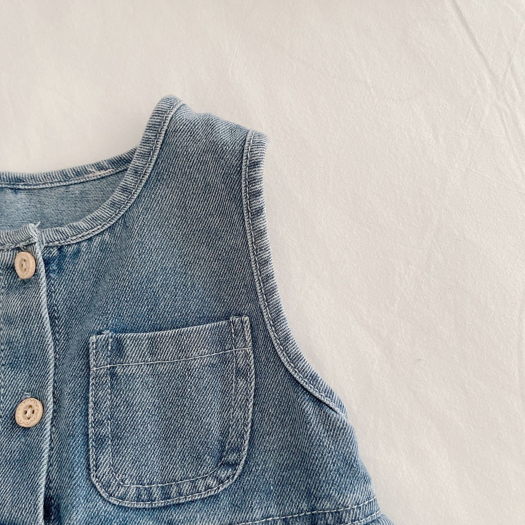 Đầm denim Tay Dài Mềm Mại Phong Cách Hàn Quốc Cho Bé Gái 0-6 Tuổi