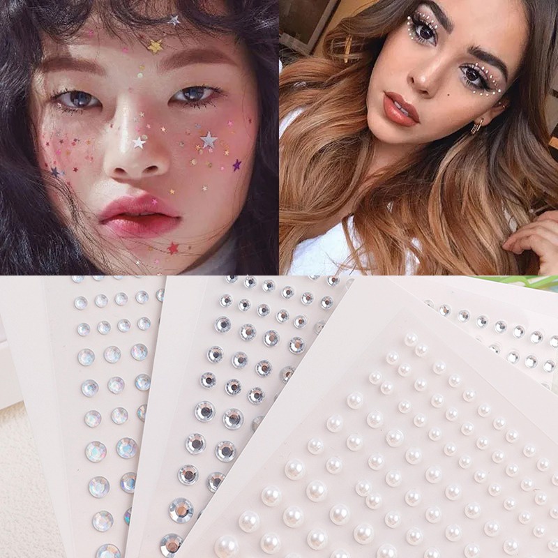 Miếng Dán Hình Xăm Đính Đá / Ngọc Trai / Kim Cương Giả Chống Thấm Nước Độc Đáo Dùng Trang Trí Tiệc Hóa Trang DIY