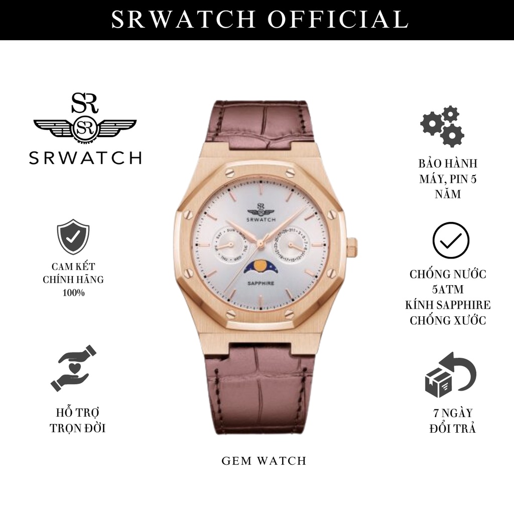 Đồng Hồ Nam SRWATCH Moon phase SG60062.4902SM Kính Sapphire - Chính Hãng Bảo Hành 5 năm - Srwatch Vietnam