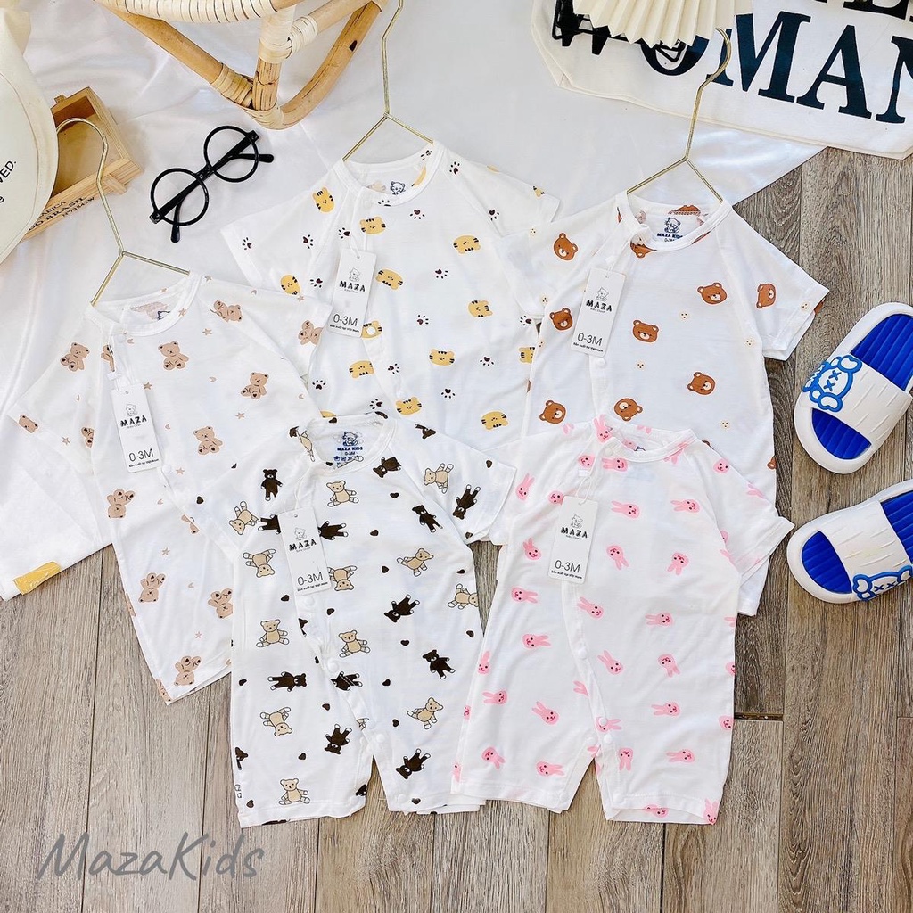 Body đùi cộc tay vải petit sợi tre mềm mát TRẮNG in hình cho bé Mazakids