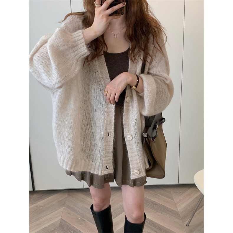 Áo khoác len cardigan trơn dáng dài hàng Quảng Châu ms1206