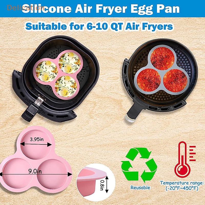 Khuôn làm bánh pancake trứng ELEBUY bằng silicon chống dính nấu bữa sáng/bánh mì kẹp/muffin trong nồi chiên không dầu