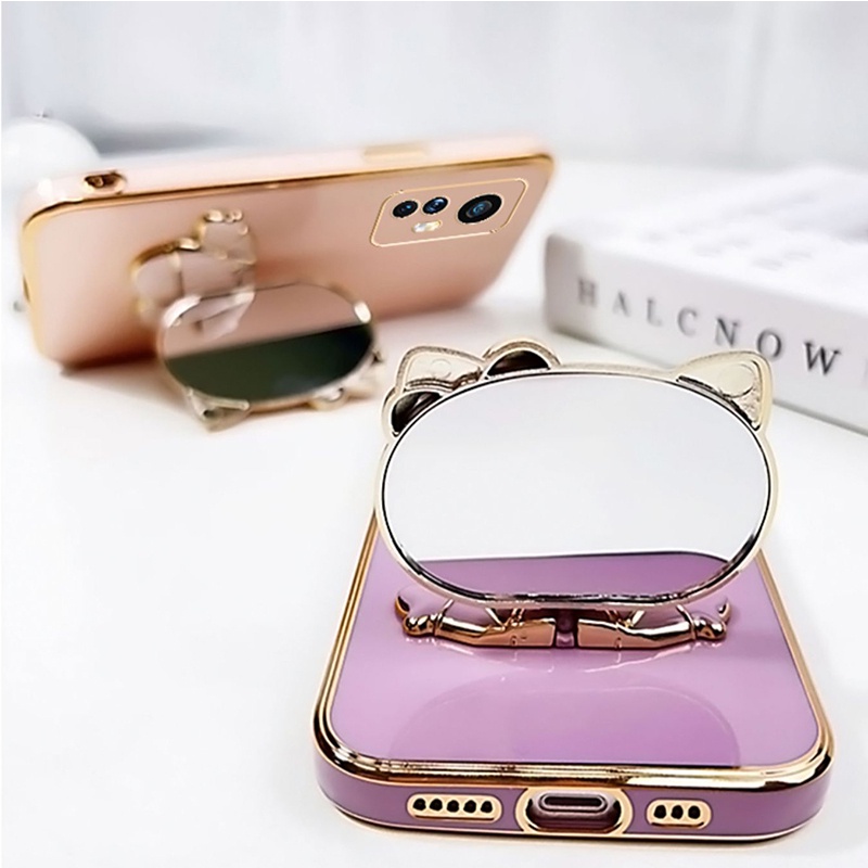 Ốp Điện Thoại Silicon Mềm Có Giá Đỡ Hình Mèo Và Gương Soi Cho OPPO Reno 10 Pro 5G Reno10 Plus