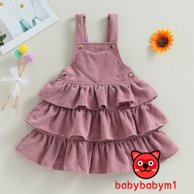 Babybaby-toddler girl dễ thương không tay màu rắn xếp lớp váy treo bèo nhún